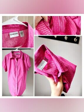 NWT Chicos Silver Sparkling Glittered Persian Pink Blouse